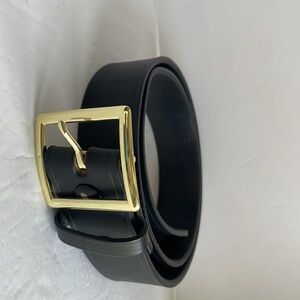 Boston Leather Belt 38 Black Gold Buckle 6505